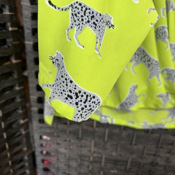 Ann Taylor Womens Long Sleeve Faux Wrap Blouse Cheetah Lime Green Size LP NWT - Picture 5 of 6